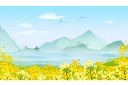 春天春日唯美油菜花风景插画背景模板