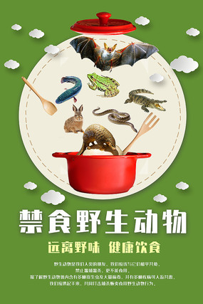 拒绝食用野生动物公益宣传海报模板