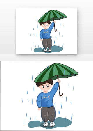 雨水躲雨儿童手绘素材