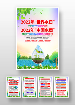 大气世界水日暨中国水周宣传挂图模板