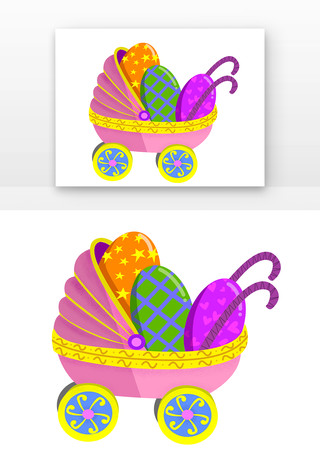 原创手绘复活节兔子和彩蛋元素模板