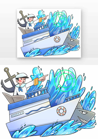 中国航海日卡通元素模板