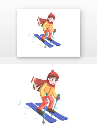 小寒节气滑雪插画模板